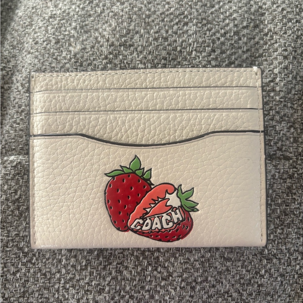 Coach White/Cream Card Holder with Strawberry Design